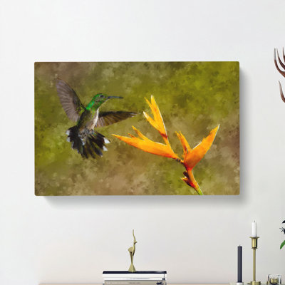 Hummingbird By A Flower - Wrapped Canvas