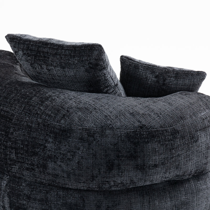 Jaquarion 42.52'' Wide Chenille Barrel Chair, Black Chenille