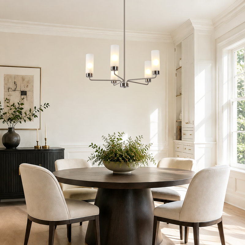 5-Light Dimmable Shaded Chandelier, Satin Nickel