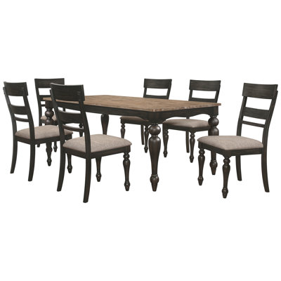 7 tables de salle à manger décontractées avec finition gris anthracite, chaises à échelle et fabrication de tables en bois