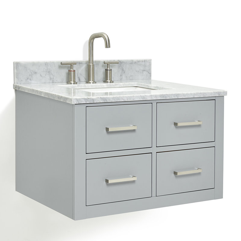 Ensemble de meuble-lavabo mural simple 31 po Ceinture, Gris, Nickel brossé