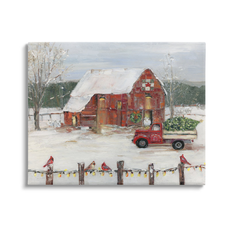 Holiday Barn Winter Scene Canvas Wall Art, 40" x 30"