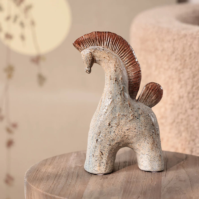 Image d'un cheval en céramique décorative, 9.57"H×5.31"L×2.76"W, Red