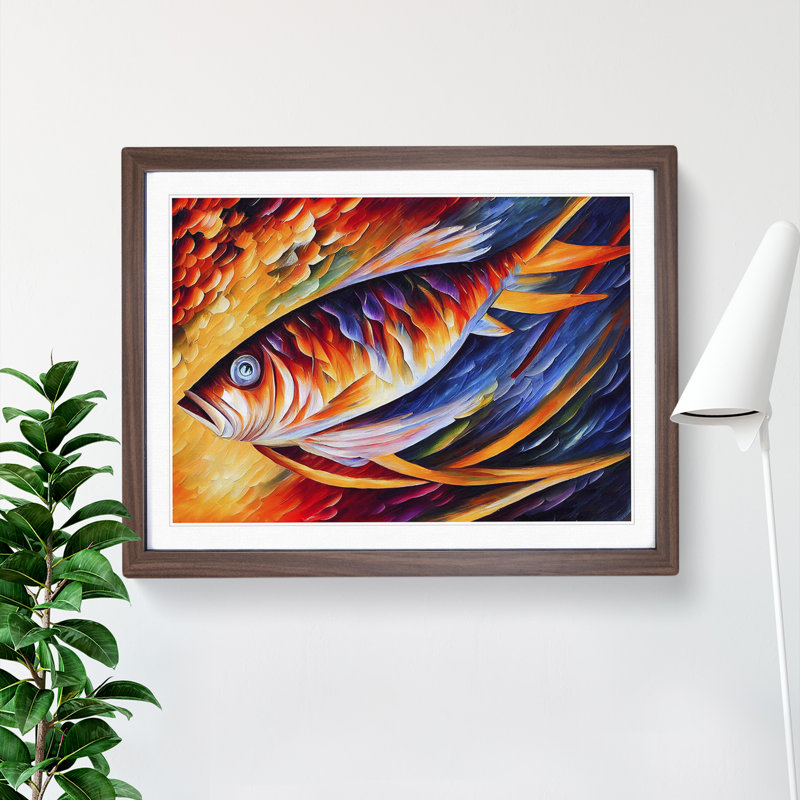 XH1022-3864X Fish Vol.2 Abstract - Single Picture Frame Painting, 46cm H x 64cm W x 2cm D, Walnut
