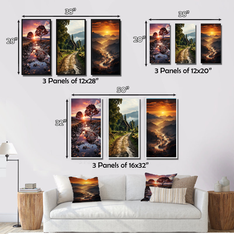 «Allemagne au lever du soleil», 3 pièces sur toile, Toile tendue, H 32 po x l 48 po