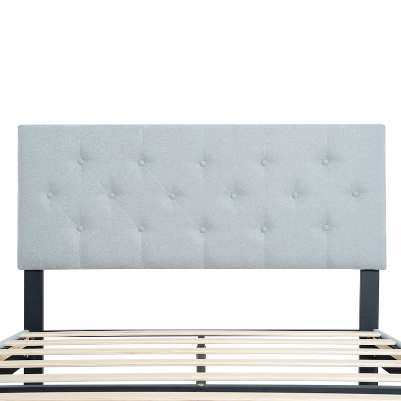 Structure de lit simple tapissier avec tête de lit capitonnée, aucun sommier tapissier requis, Light Gray
