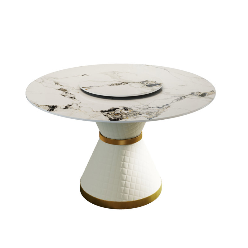Table de salle à manger ronde avec plateau rotatif Patsy, H 29,5 po x l 59 po x L 59 po, Patek blanc
