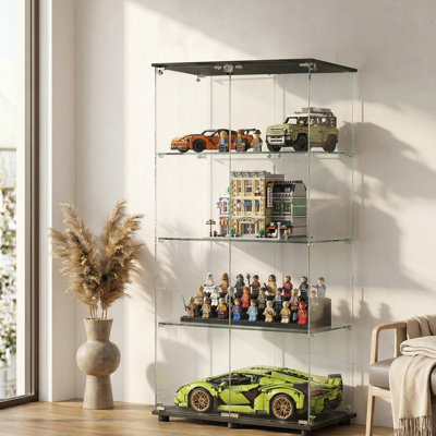 Modern Black Locking Glass Display Cabinet With Double Doors And 4 Shelves For Home Or Office