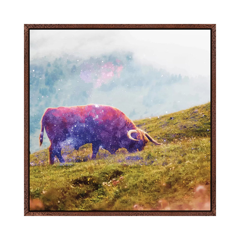 Space Cow - Painting on Canvas, Classic Brown Wood Framed, 93.98cm H x 93.98cm W x 3.81cm D
