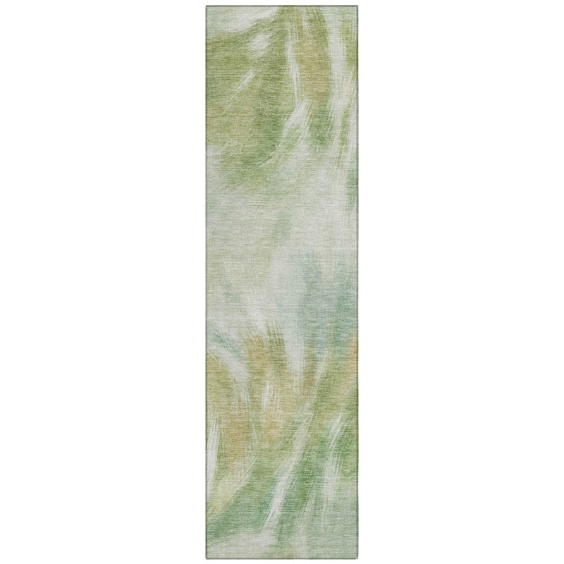 Machine Washable Indoor/Outdoor Xhevrie Green Rug, Runner 2'3" x 7'6"