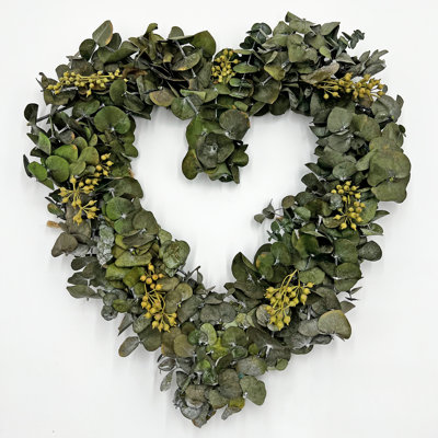 Real Dried Preserved Decorative Heart Shaped Valentines Day 14 inch Eucalyptus Wreath