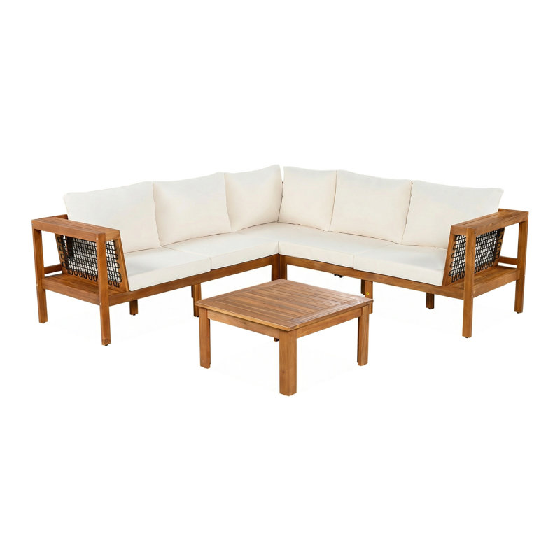 Ensemble de canapé d'extérieur 4 pièces, ensemble de mobilier de patio en forme de L avec table basse, ensemble de salon d'extérieur avec coussins gris et tables d'appoint