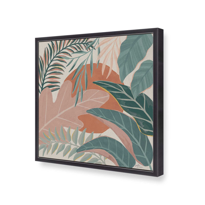 Feuilles tropicales I, H 13,75 po x l 13,75 po, Encadrement ouvert, zinc vieilli