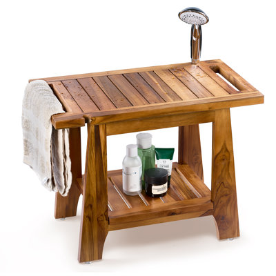 Teak Shower Benches for Inside Shower with Shelf for Bathroom and Spa