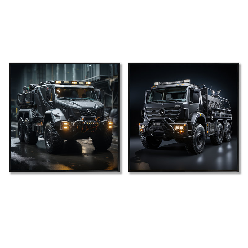 «Au Noir Us Military Truck», 2 pièces, Cadre noir, H 16 po x l 33 po