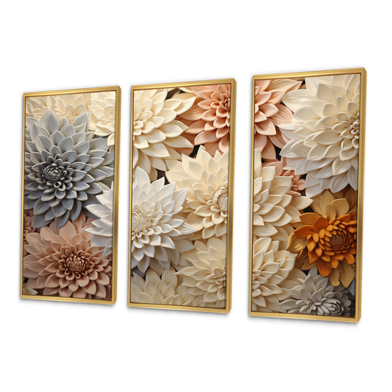 Minimalisme, maman, peinture en beige, ensemble d'art mural «Mums», Cadre flottant doré, H 40 po x l 60 po x P 1 po