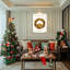 Couronne de Noël dorée avec bougies et pommes de pin, toile tendue sur châssis, ensemble de 1, pour la décoration des fêtes-121097119