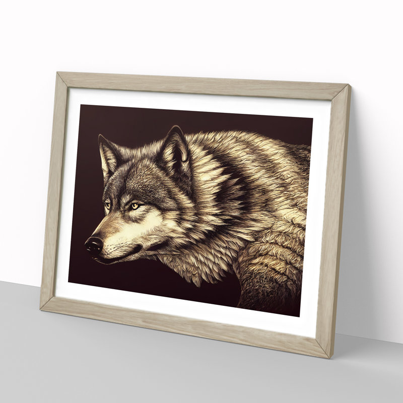 Beguiling Wolf - Single Picture Frame Print, 25cm H x 34cm W x 2cm D, Oak Framed