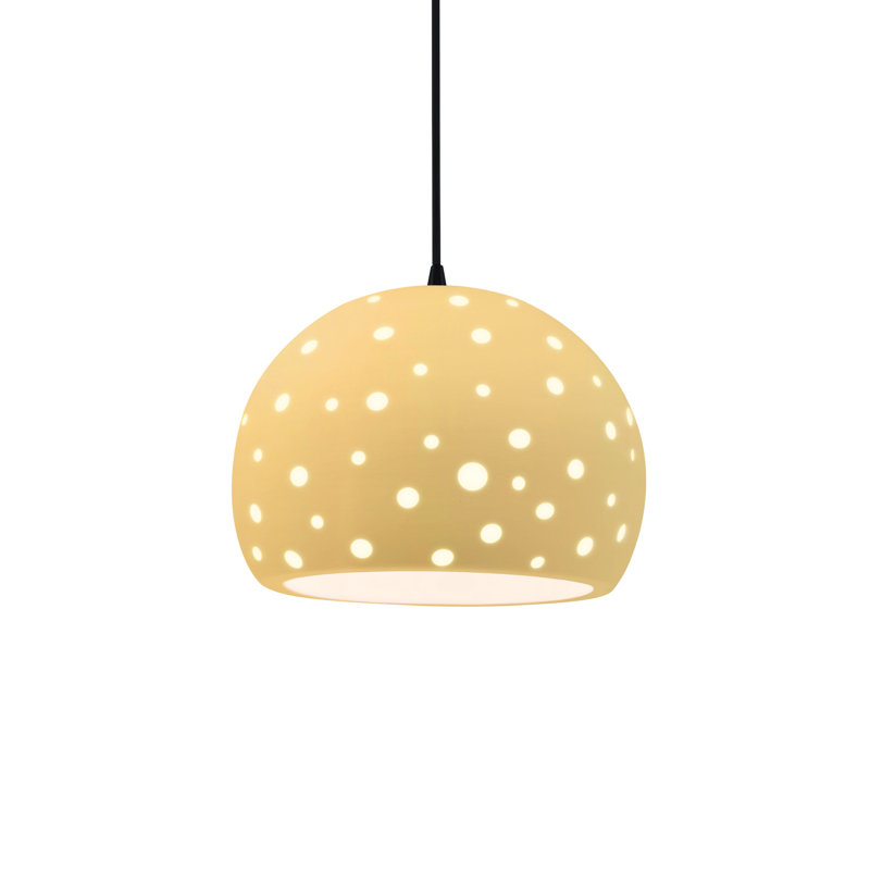 Luminaire suspendu sphère 1 lumière perforée - jaune pâle - noir mat - l 10 po x H 7,75 po - DEL dédiée - cordon noir