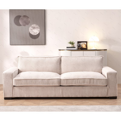Canapé en velours côtelé de luxe avec design épuré, canapé spacieux et confortable à 3 places pour le salon moderne, idéal pour le divertissement et les moments confortables, grand, beige