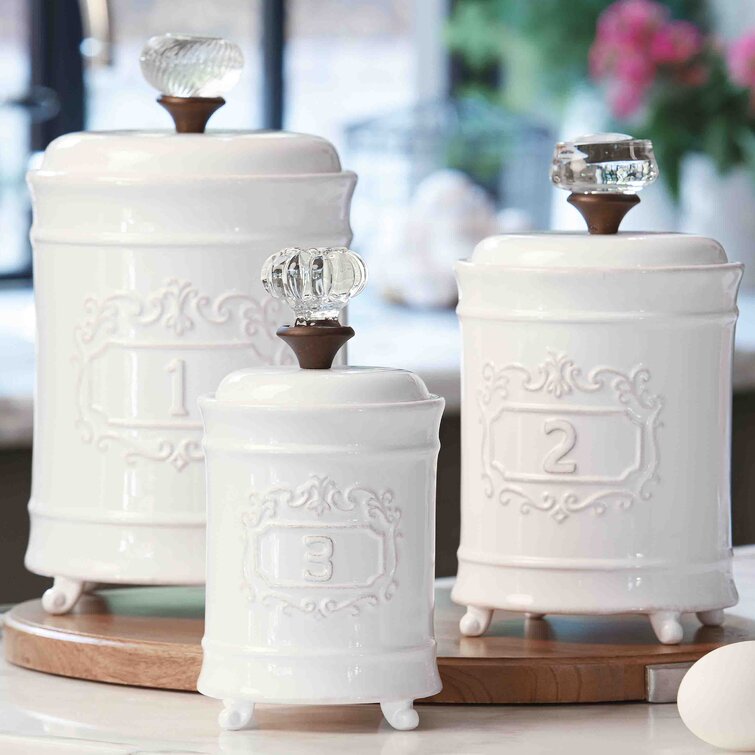 One Allium Way Embossed 3 Piece Kitchen Canister Set, White