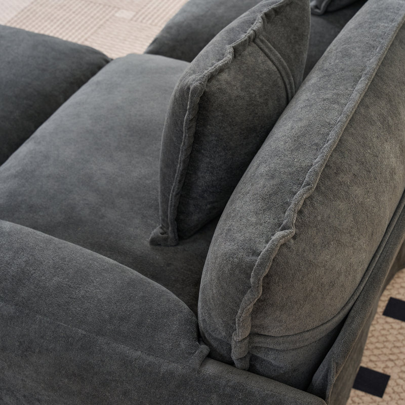 Oversized Deep Seat Sectional Cloud Sofa Sleeper with 3 Ottomans Soft Pillows for Living Room Chenille, 6, Gray Chenille