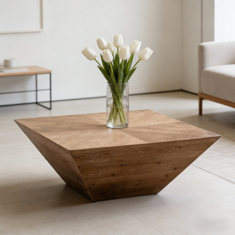 35" Wabi-Sabi Vintage Distressed Accent Grain Effect Rustic Square Coffee Table-- Arrtle Furniture