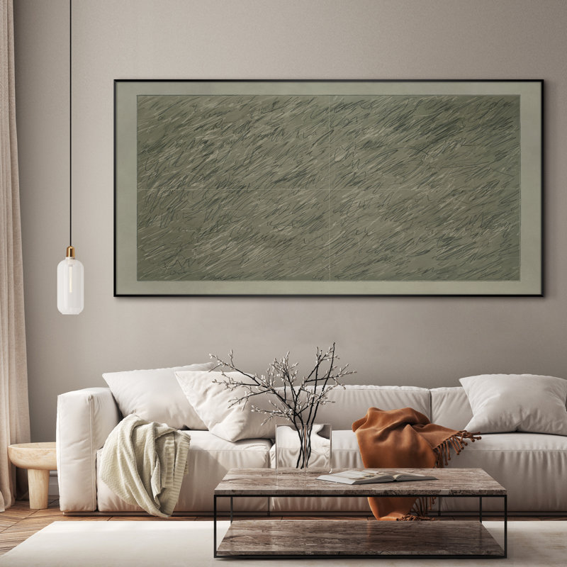 Très grande impression abstraite de lignes murales - œuvre d'art minimaliste d'inspiration griffonneuse grise pour le salon ou la chambre à coucher, assemblage de cadre requis