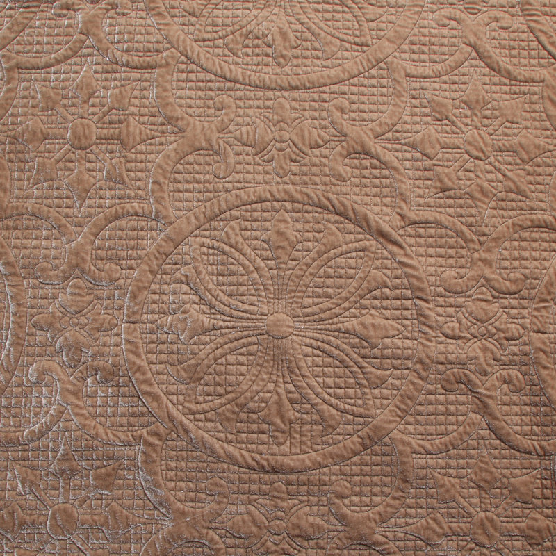 Estate Farmhouse / Country Velvet Quilt, Full/Queen Quilt + 2 Shams, Taupe