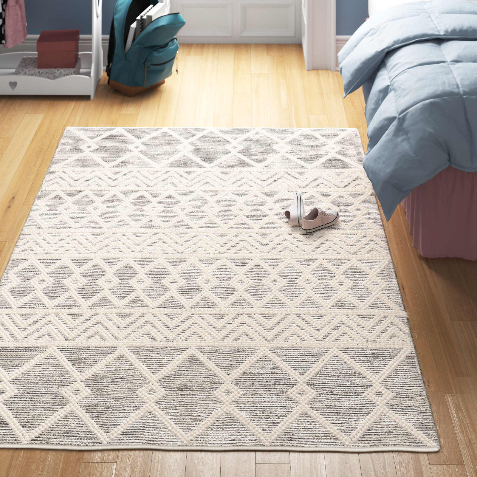 Wade Logan® Latrissa Moroccan Flatweave Wool Charcoal/Cream Area