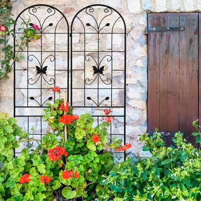Paquet de 2 treillis en métal pour le jardin, plantes grimpantes d'extérieur antirouille de 86,7 po x 19,7 po, support en fer noir,