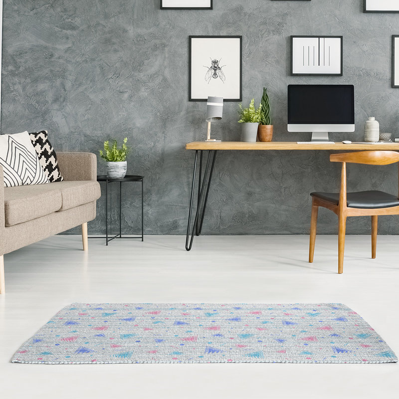 Tapis blanc/bleu rétro de la région de 90" reg patterns ", Rectangle 9 pi x 12 pi