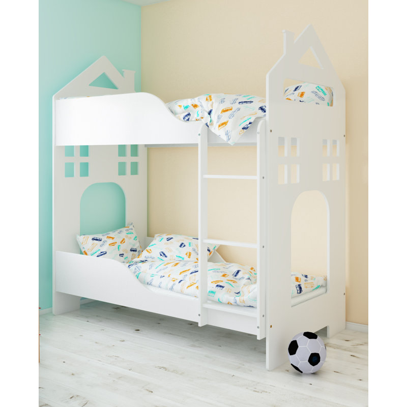 Delgado Bunk Bed with Built-in Ladder Included, White, 80 x 160cm