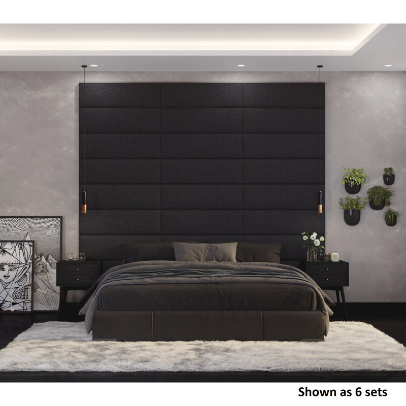 Panelist Upholstered Panel Headboard, King (11.25"H x 38"W, Set of 4), Charcoal Microvelvet
