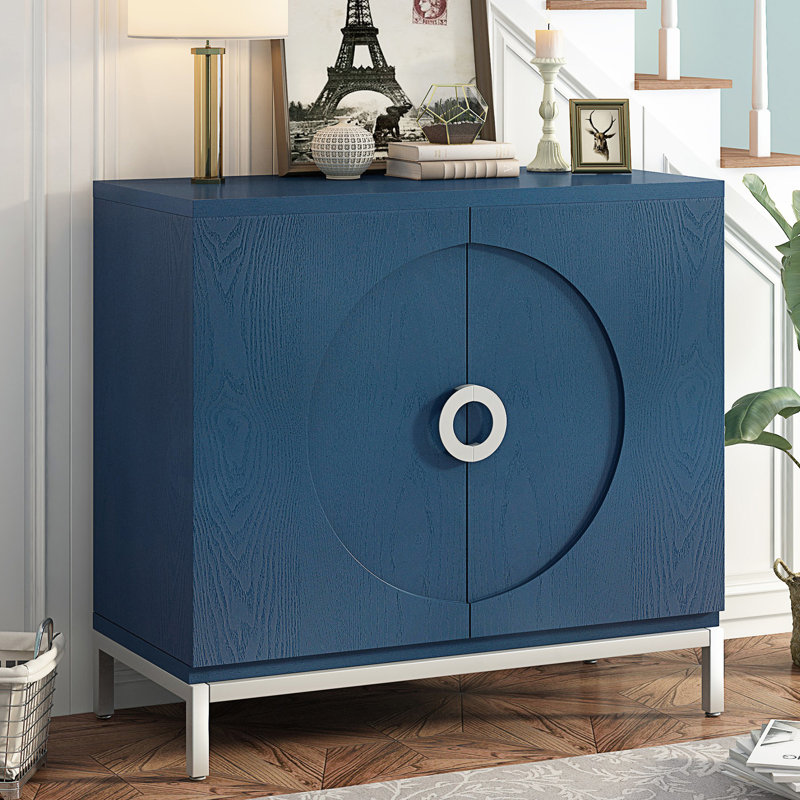 Armoire de rangement simple, armoire d'appoint, armoire à 2 portes avec poignée unique, Marine