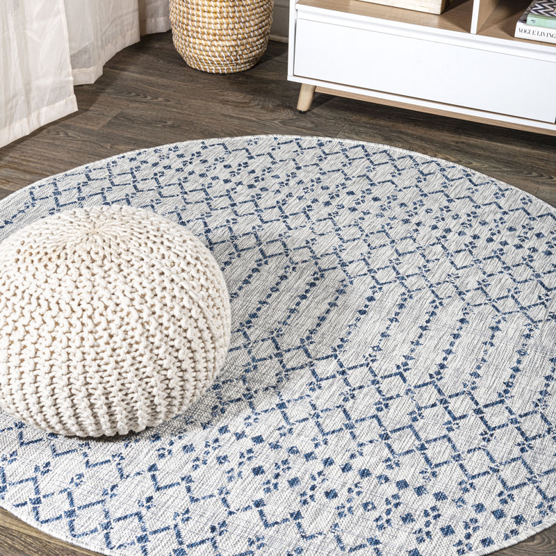Tapis d'intérieur / extérieur Crompton, Rond 6 pi 7 po, Gris clair / noir