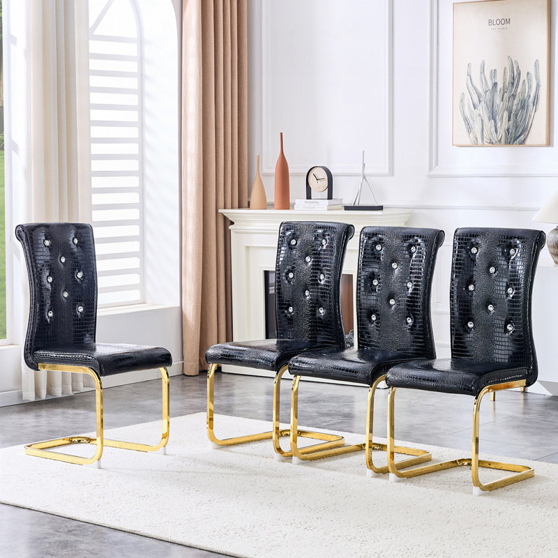 Chaises de salle à manger rembourrées, Gris, Doré