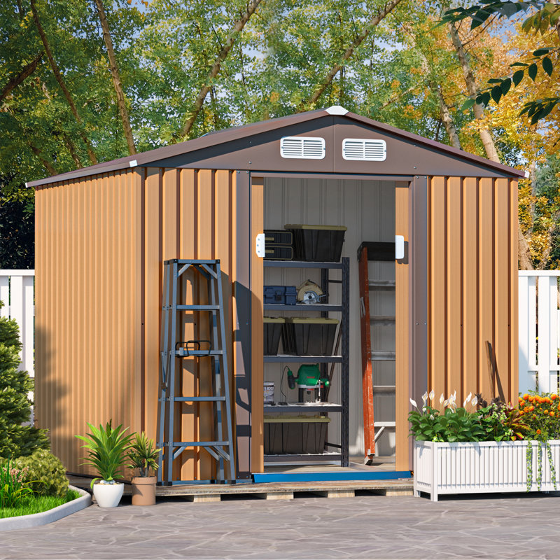 Remise de rangement en métal, Brun café, L 100,8 po x P 80,4 po x H 75,59 po