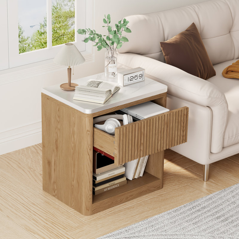 22.44'' Fluted Nightstand with 1-Drawer and Open Cubby (Set of 2)