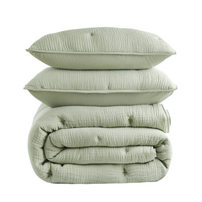 Premium Sage Embroidered King Bedding Set, Cotton Comfort For All Seasons