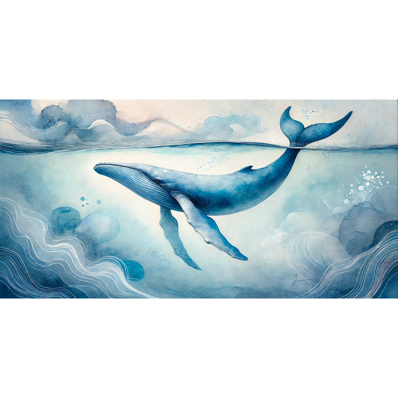 «Majestic Blue Whale», art mural sur toile, H 20 po x l 40 po