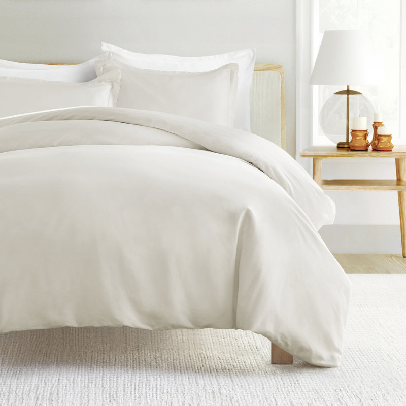 Premium 300TC Brushed Cotton Comforter & Duvet Cover Set, King Duvet Cover & Insert + 2 King Shams, Ivory