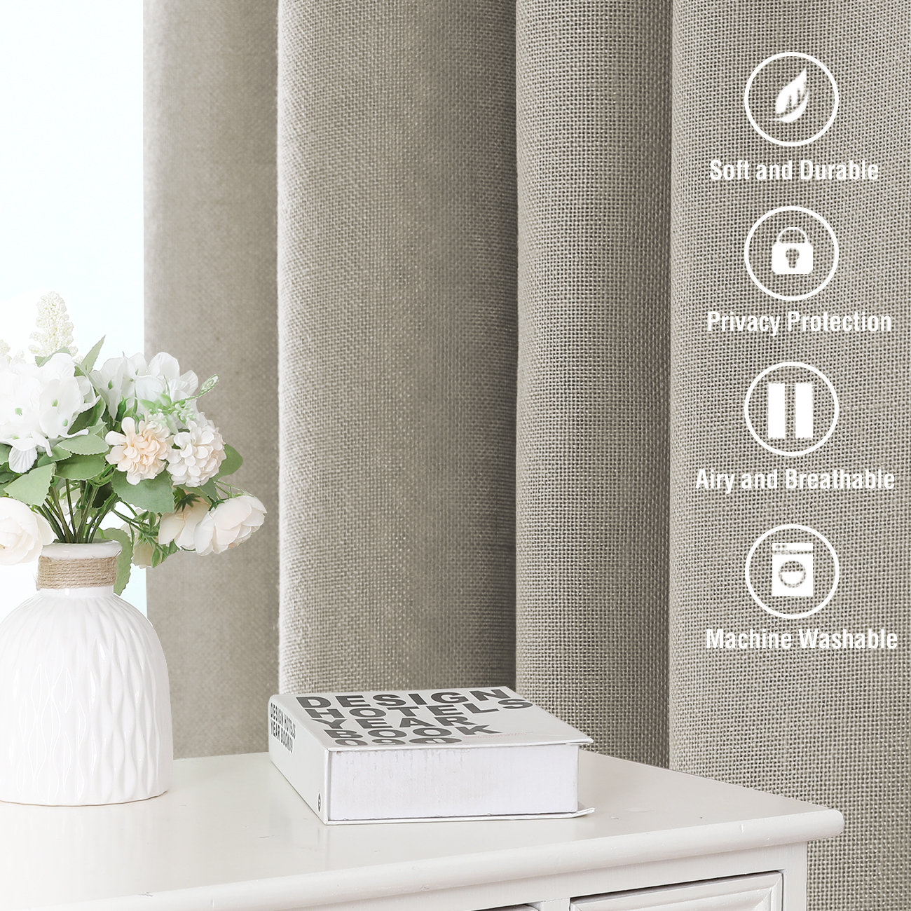Linen Semi-Sheer Curtain Panel Set, 52" W x 108" L, Oatmeal