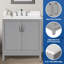 Meuble-lavabo simple 30 po avec comptoir en quartz blanc, lavabo et dosseret Luton. Gris moderne. Pré-assemblage