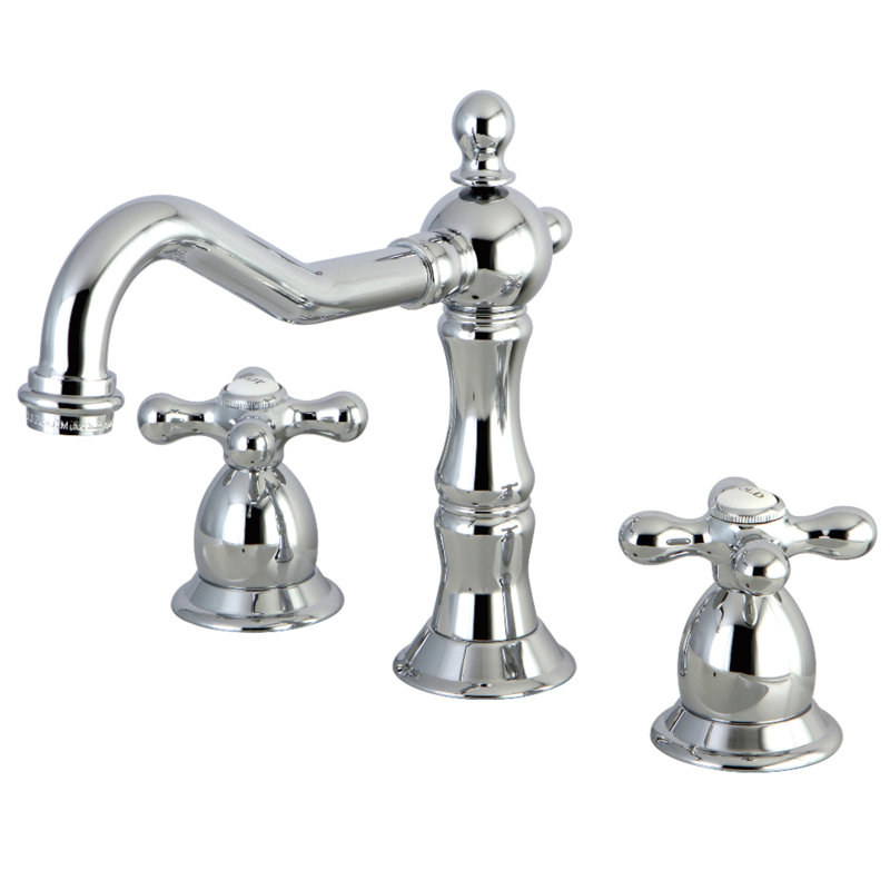 Kingston Brass Heritage Two-Handle 3-Hole Deck Mount Widespread Bathroom Faucet with Brass Pop-Up Drain, Chrome