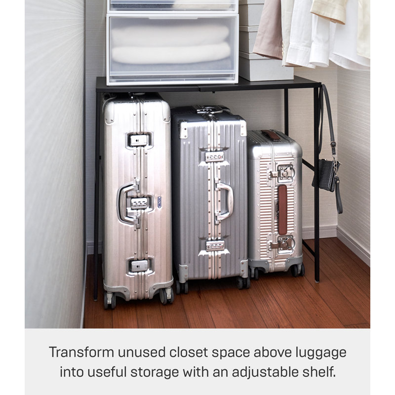 Expandable Black Steel Suitcase Rack with Storage Bar