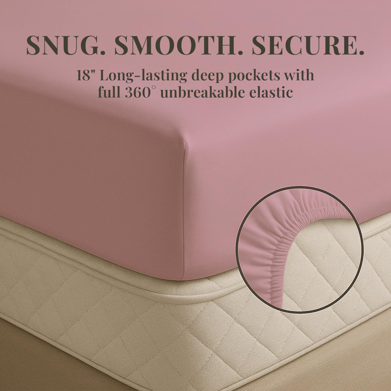 Premium Rayon From Bamboo Blend Sheet Set With Deep Pockets, Cooling and Breathable, Pink