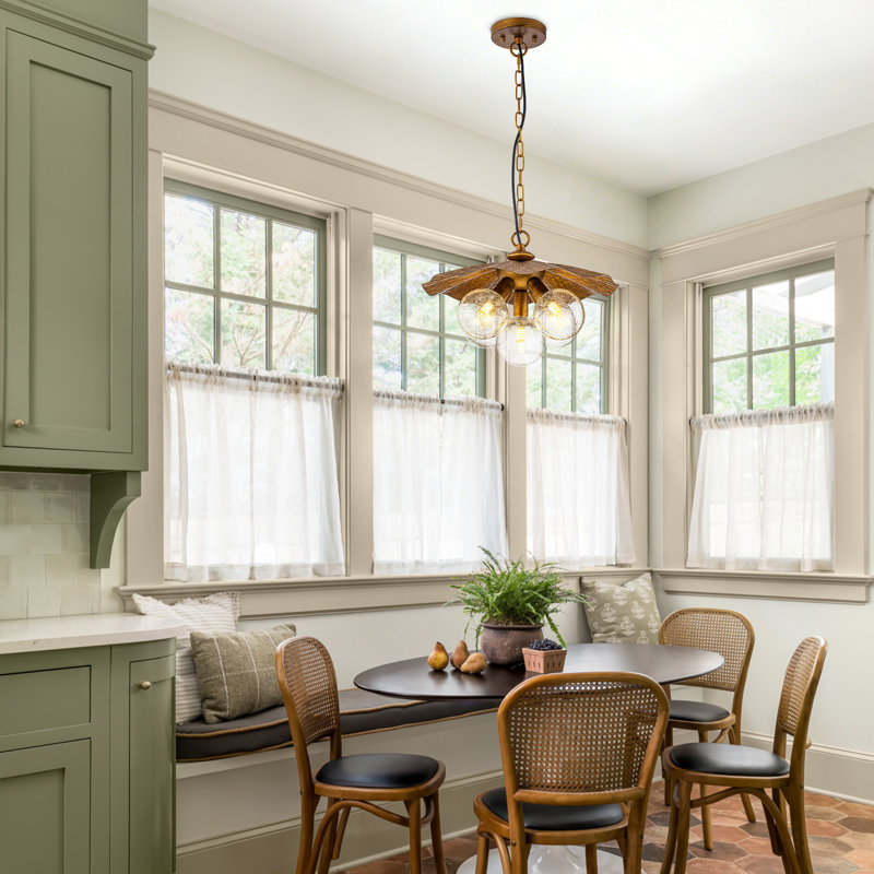 5-Light Leaf Chandelier With Seeded Glass Globes, Adjustable Height 14.57"-84.65", Antique Bronze Finish, UL/ETL Listed For Dining Room Kitchen Island