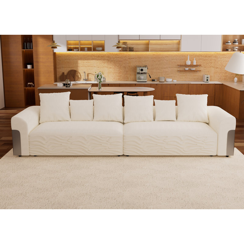 Canapé modulaire rembourré en chenille de 127,4 po de largeur, Blanc