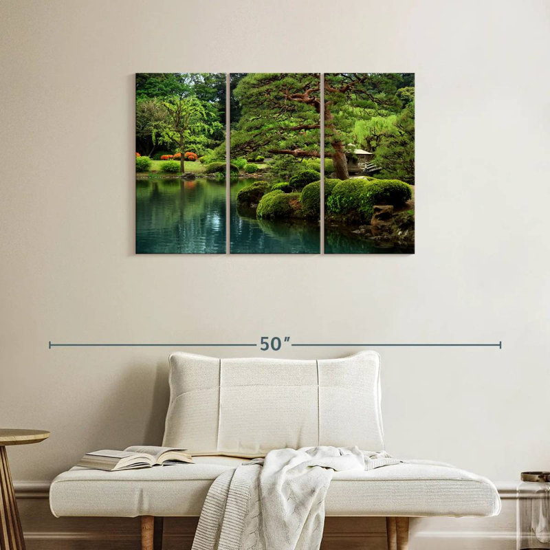 Ensemble de 3 pièces de bonsaï sur toile Zen Lakeside, H 24 po x l 38 po x P 1,25 po